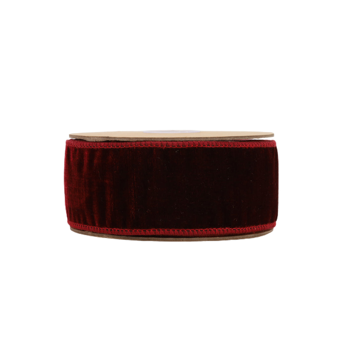 2 1/2" Wired Premium Velvet Ribbon w/ Tissue Back | Burgundy| 10 Yard Roll