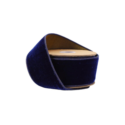 2 1/2" Wired Premium Velvet Ribbon w/ Tissue Back | Blue/Gold | 10 Yard Roll LaRibbons and Crafts