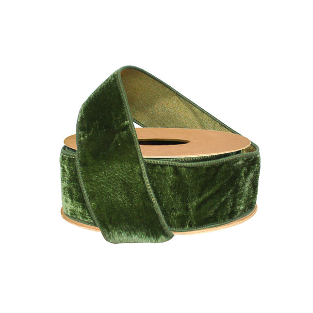 2 1/2" Wired Premium Velvet Ribbon w/ Tissue Back | Green/Gold | 10 Yard Roll LaRibbons and Crafts
