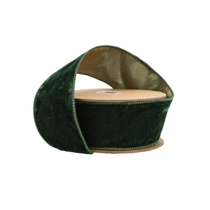 2 1/2" Wired Premium Velvet Ribbon w/ Tissue Back | Green/Gold | 10 Yard Roll LaRibbons and Crafts