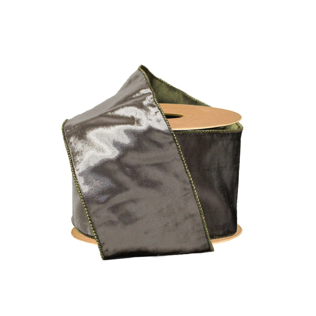 4" Wired Premium Velvet Ribbon w/ Tissue Back | Platinum/Gold | 10 Yard Roll LaRibbons and Crafts