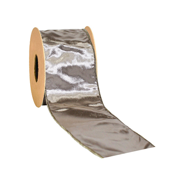 4" Wired Premium Velvet Ribbon w/ Tissue Back | Platinum/Gold | 10 Yard Roll LaRibbons and Crafts
