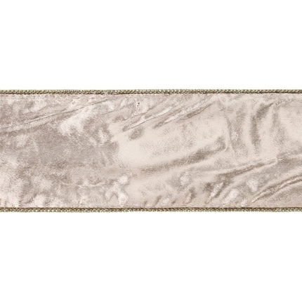 Reversible gold velvet ribbon with a shimmering metallic finish and gold stitching, perfect for adding an opulent touch to Christmas decorations.