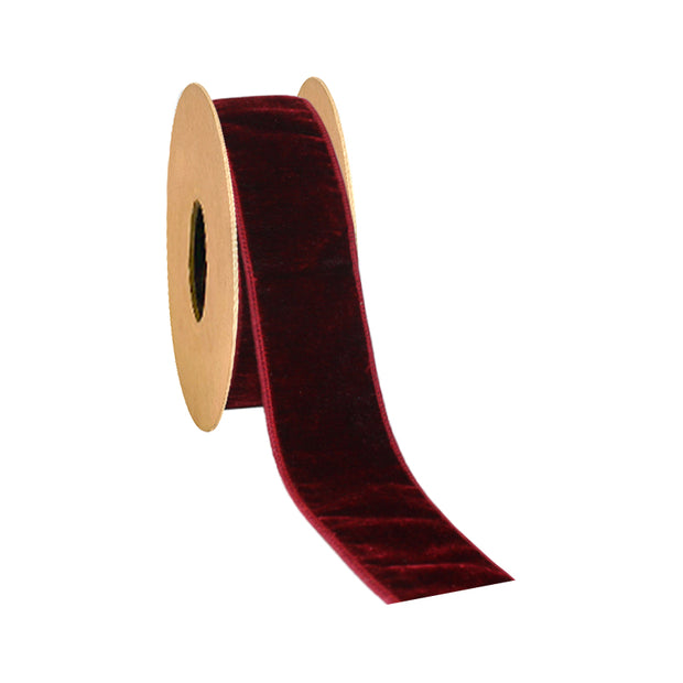 2 1/2" Wired Premium Velvet Ribbon w/ Tissue Back | Burgundy| 10 Yard Roll