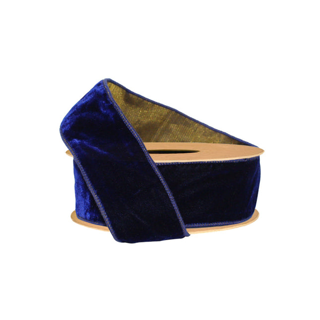 2 1/2" Wired Premium Velvet Ribbon w/ Tissue Back | Blue/Gold | 10 Yard Roll LaRibbons and Crafts