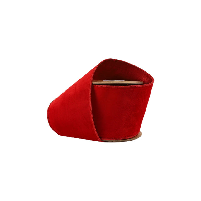 4" Wired Cozy Velvet Ribbon | Red w/ Double-Fused Metallic Red Dupioni | 10 Yard Roll LaRibbons and Crafts