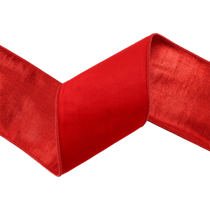 2 1/2" Wired Cozy Velvet Ribbon | Red w/ Double-Fused Metallic Red Dupioni | 10 Yard Roll