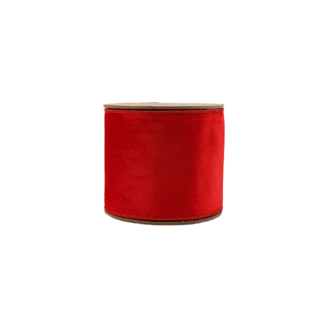 2 1/2" Wired Cozy Velvet Ribbon | Red w/ Double-Fused Metallic Red Dupioni | 10 Yard Roll