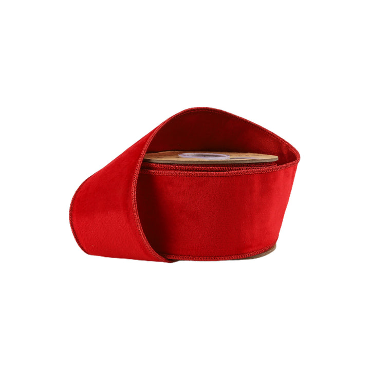 2 1/2" Wired Cozy Velvet Ribbon | Red w/ Double-Fused Metallic Red Dupioni | 10 Yard Roll