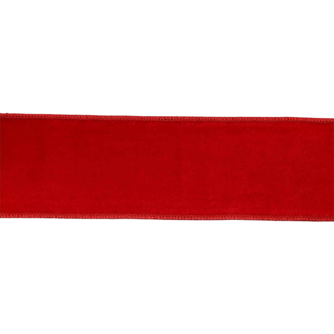 2 1/2" Wired Cozy Velvet Ribbon | Red w/ Double-Fused Metallic Red Dupioni | 10 Yard Roll