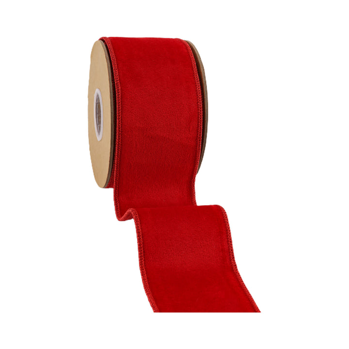 2 1/2" Wired Cozy Velvet Ribbon | Red w/ Double-Fused Metallic Red Dupioni | 10 Yard Roll