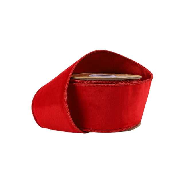 2 1/2" Wired Cozy Velvet Ribbon | Red w/ Double-Fused Metallic Red Dupioni | 10 Yard Roll LaRibbons and Crafts