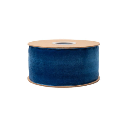 2 1/2" solid royal blue unwired velvet ribbon roll, flexible soft velvet for elegant packaging accents