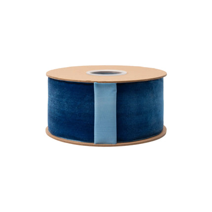 Vibrant royal blue unwired velvet ribbon, 2.5-inch width, smooth fuzzy texture for wedding and floral crafts