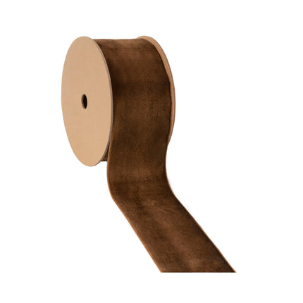 Premium brown unwired velvet ribbon, 2 1/2" wide, lightweight trim for DIY wreath and holiday decor projects