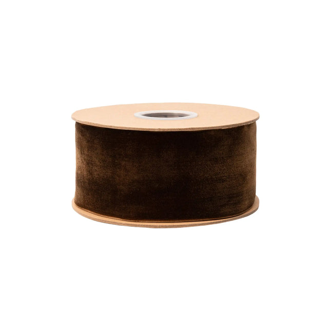 Rich brown unwired velvet ribbon, 2.5-inch width, luxe fuzzy texture for floral arrangements and fall crafts