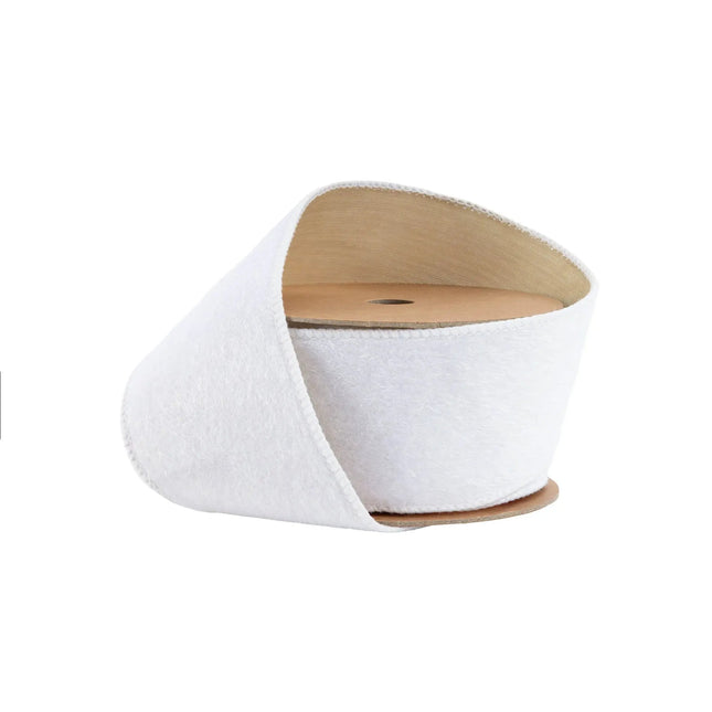 2 1/2" Wired Velvet | White Fuzzy Velvet with Gold Backing | 10 Yard Spool LA Ribbons Wholesale