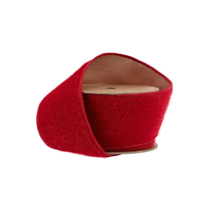 2 1/2" Wired Velvet | Red Fuzzy Velvet with Gold Backing | 10 Yard Spool LA Ribbons Wholesale