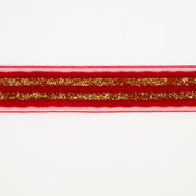 7/8" Striped Metallic Velvet Ribbon | Red/Gold | 10 Yard Roll