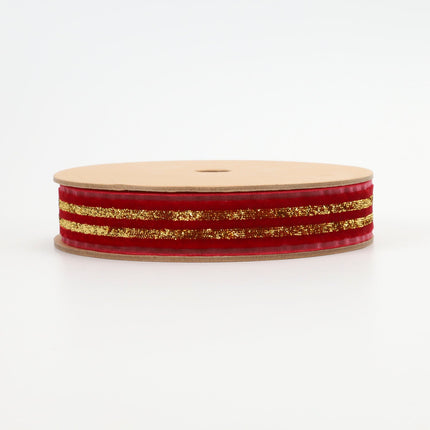 7/8" Striped Metallic Velvet Ribbon | Red/Gold | 10 Yard Roll LaRibbons and Crafts