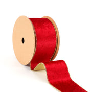 2 1/2" Reversible Velvet/Lurex Wired Ribbon | Scarlet/Gold | 10 Yard Roll