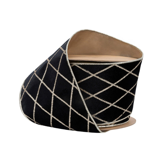 4" Wired Velvet Ribbon | Black with Glittered Diamond | 10 Yard Roll LaRibbons Wholesale