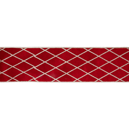 4" Wired Velvet Ribbon | Red with Glittered Diamond | 10 Yard Roll LaRibbons Wholesale