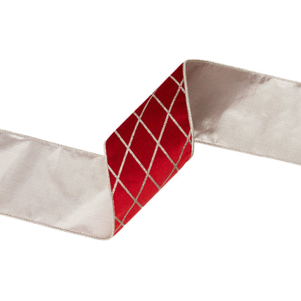 4" Wired Velvet Ribbon | Red with Glittered Diamond | 10 Yard Roll LaRibbons Wholesale
