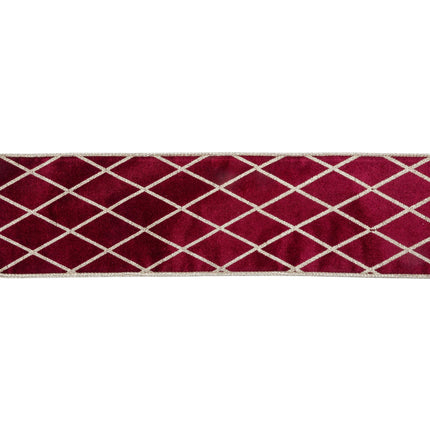 4" Wired Velvet Ribbon | Burgandy with Glittered Diamond | 10 Yard Roll LaRibbons Wholesale