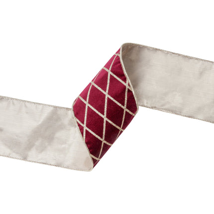 4" Wired Velvet Ribbon | Burgandy with Glittered Diamond | 10 Yard Roll LaRibbons Wholesale
