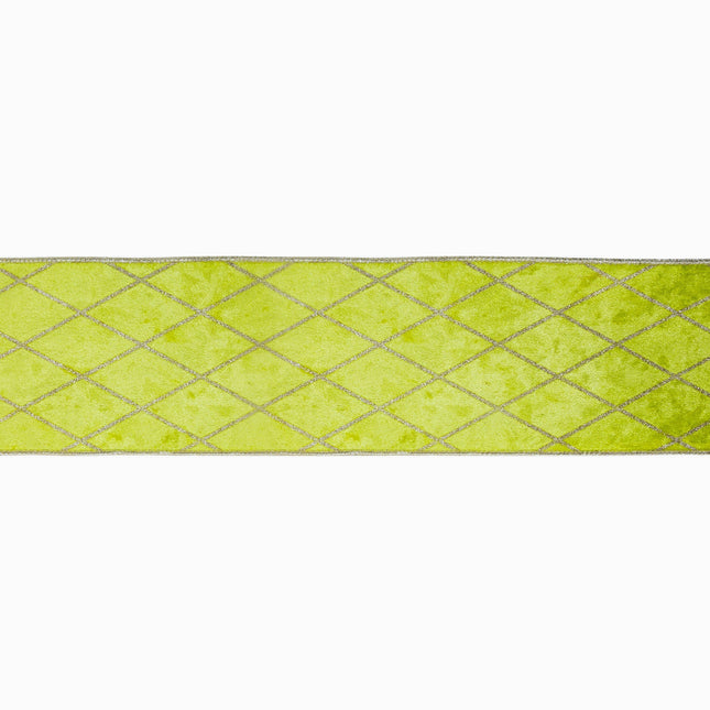4" Wired Velvet Ribbon | Lime with Glittered Diamond | 10 Yard Roll LaRibbons Wholesale