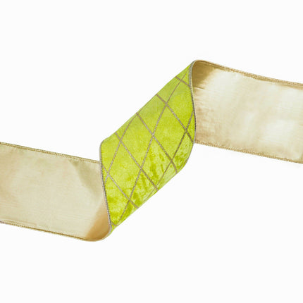 4" Wired Velvet Ribbon | Lime with Glittered Diamond | 10 Yard Roll LaRibbons Wholesale