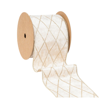 4" Wired Velvet Ribbon | Champagne with Glittered Diamond | 10 Yard Roll LaRibbons Wholesale