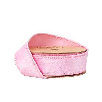 1" Reversible Classic Velvet Wired Ribbon in soft pink, plush velvet face with satin reverse