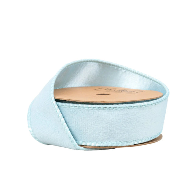1" Reversible Classic Velvet Wired Ribbon in light blue, ideal for delicate gift wrapping and decor.