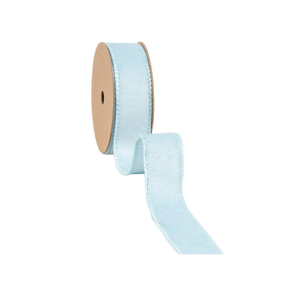 1" Light Blue Reversible Classic Velvet Wired Ribbon, great for adding a serene touch to baby shower 