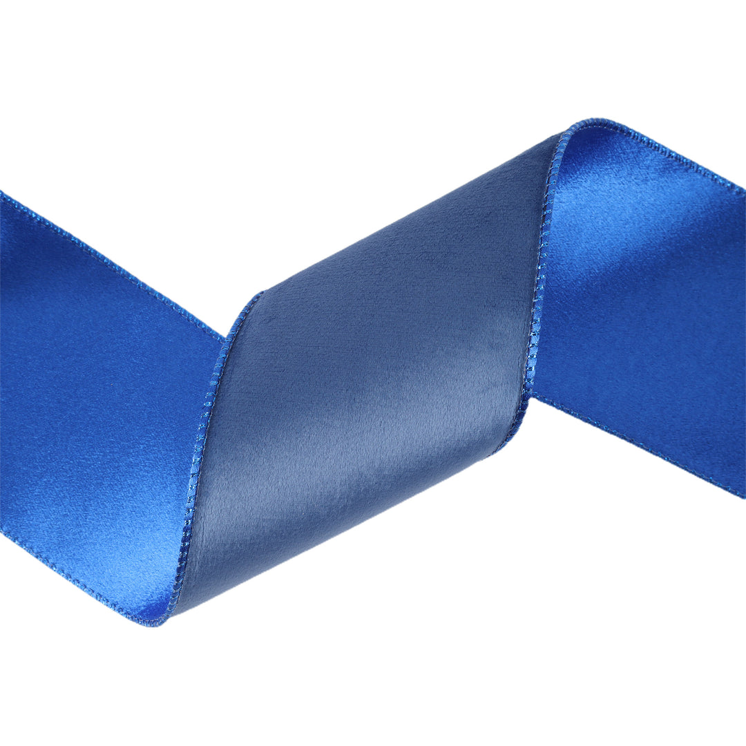 4" Reversible Classic Velvet Wired Ribbon | Electric Blue/Shimmer Blue | 10 Yard Roll