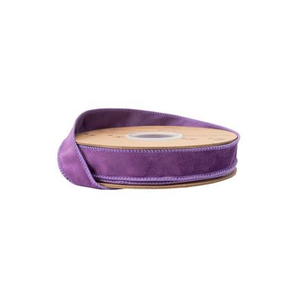 1" reversible classic velvet wired ribbon in matching purple, ideal for gift wrapping and decor.