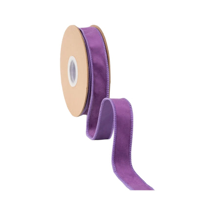 Rich purple classic velvet wired ribbon, double-sided design for consistent color on both sides.
