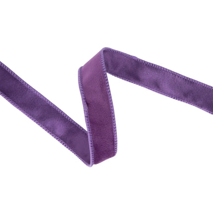 1" purple reversible velvet wired ribbon for elegant gift and wreath accents.