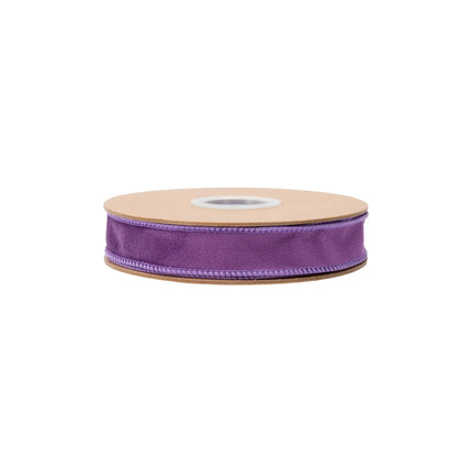 Premium purple velvet wired ribbon, 1-inch width, double-sided for versatile crafting.