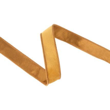 1" gold velvet wired ribbon with sturdy trim, great for adding warmth and texture to any project.