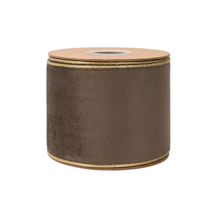 Earthy brown reversible wired ribbon with gold shimmer backing, suited for autumn home accents