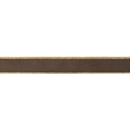 Trimmed gold edge brown velvet wired ribbon with gold satin reverse perfect for vintage farmhouse decorative details.