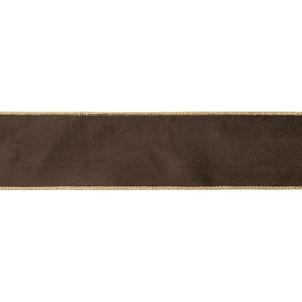 2.5-inch reversible brown velvet ribbon with gold satin backing for upscale Christmas tree trimming 