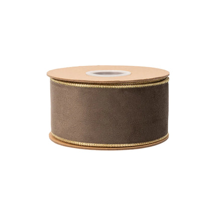 Classic earth-tone brown wired ribbon with gold shimmer lining, suited for farmhouse autumn 