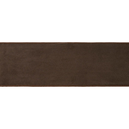 4-inch classic plush brown velvet ribbon with matching shimmer inner lining for gift wrapping decor.