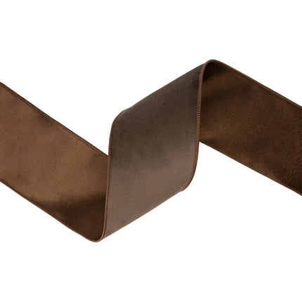 Earth tone reversible brown wired velvet ribbon, suited for autumn home accents and handmade large holiday ornaments.