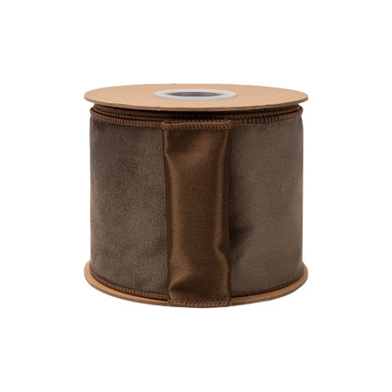 4" two-face velvet wired ribbon with soft velvet top and sleek brown shimmer reverse
