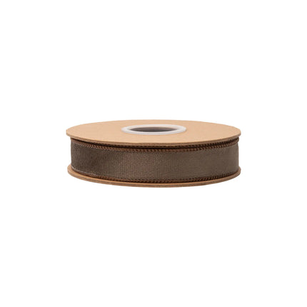 1" two-tone reversible velvet wired ribbon featuring soft velvet front and glossy brown shimmer reverse for floral arrangements.